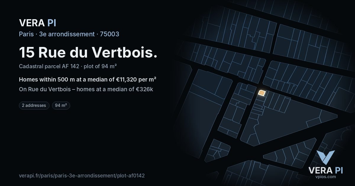 15 Rue du Vertbois, 3e arrondissement at night – the plot lit, the parcels around coloured by the prices near them