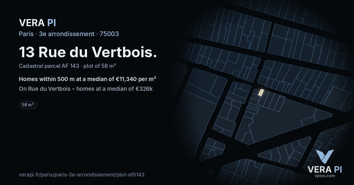 13 Rue du Vertbois, 3e arrondissement at night – the plot lit, the parcels around coloured by the prices near them