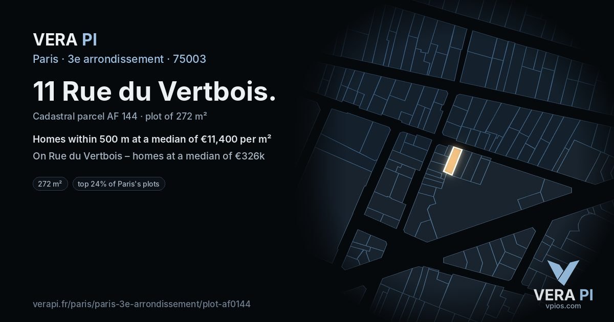 11 Rue du Vertbois, 3e arrondissement at night – the plot lit, the parcels around coloured by the prices near them