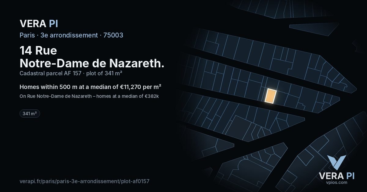 14 Rue Notre-Dame de Nazareth, 3e arrondissement at night – the plot lit, the parcels around coloured by the prices near them