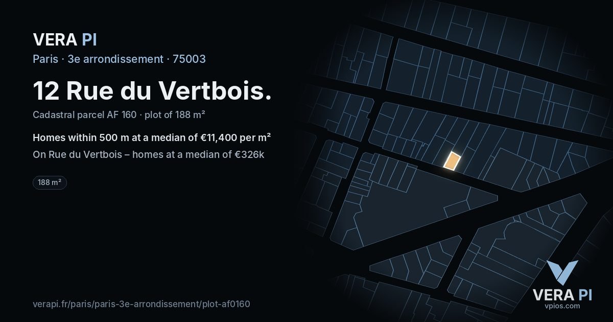 12 Rue du Vertbois, 3e arrondissement at night – the plot lit, the parcels around coloured by the prices near them