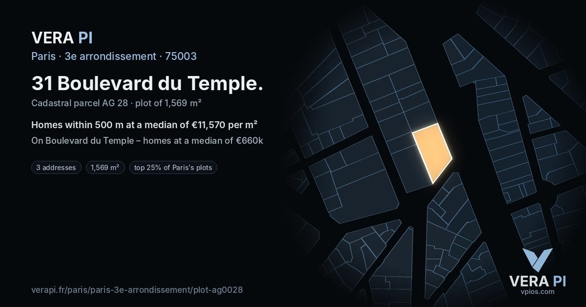 31 Boulevard du Temple, 3e arrondissement at night – the plot lit, the parcels around coloured by the prices near them