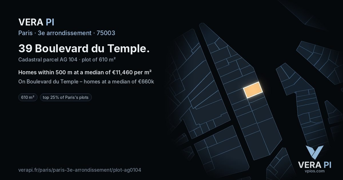 39 Boulevard du Temple, 3e arrondissement at night – the plot lit, the parcels around coloured by the prices near them