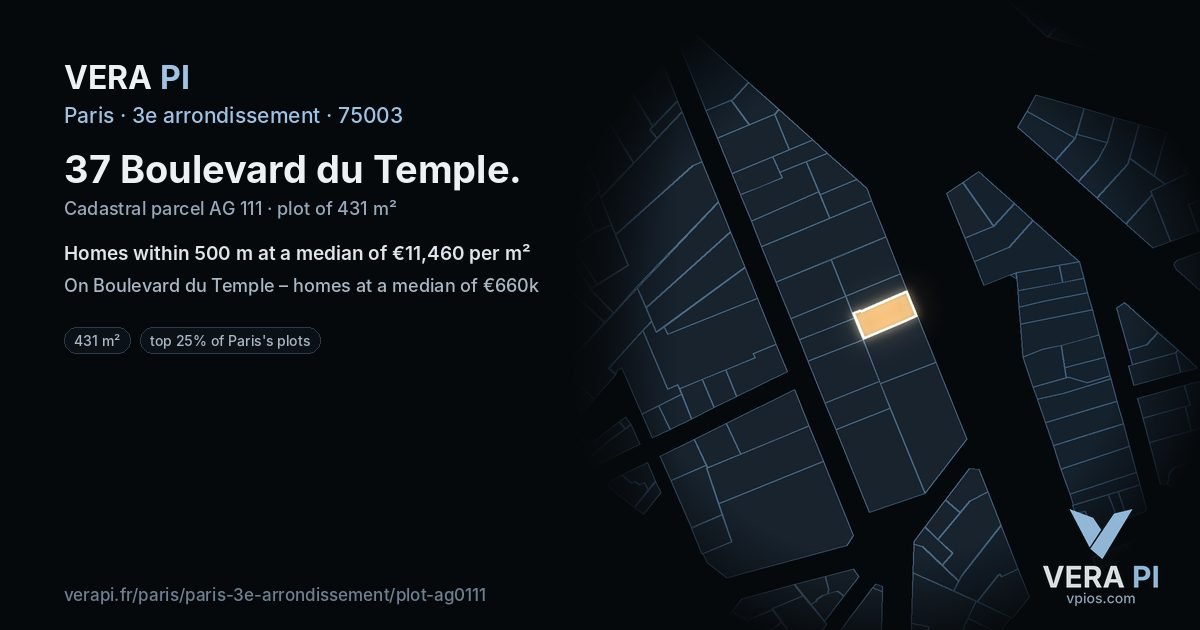 37 Boulevard du Temple, 3e arrondissement at night – the plot lit, the parcels around coloured by the prices near them