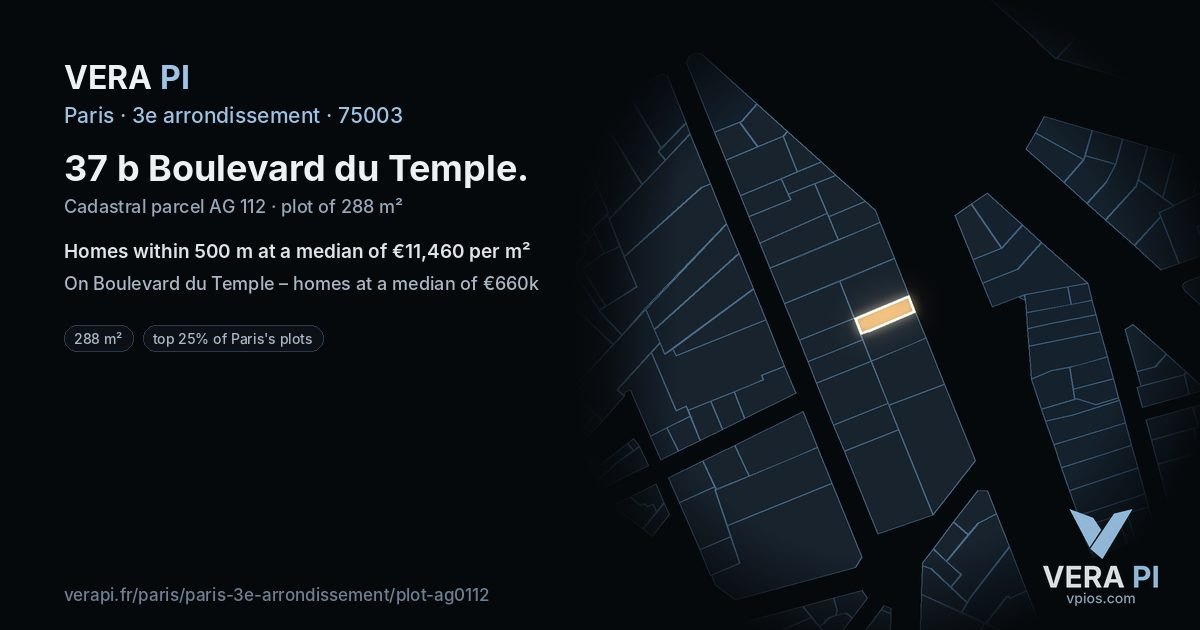 37 b Boulevard du Temple, 3e arrondissement at night – the plot lit, the parcels around coloured by the prices near them