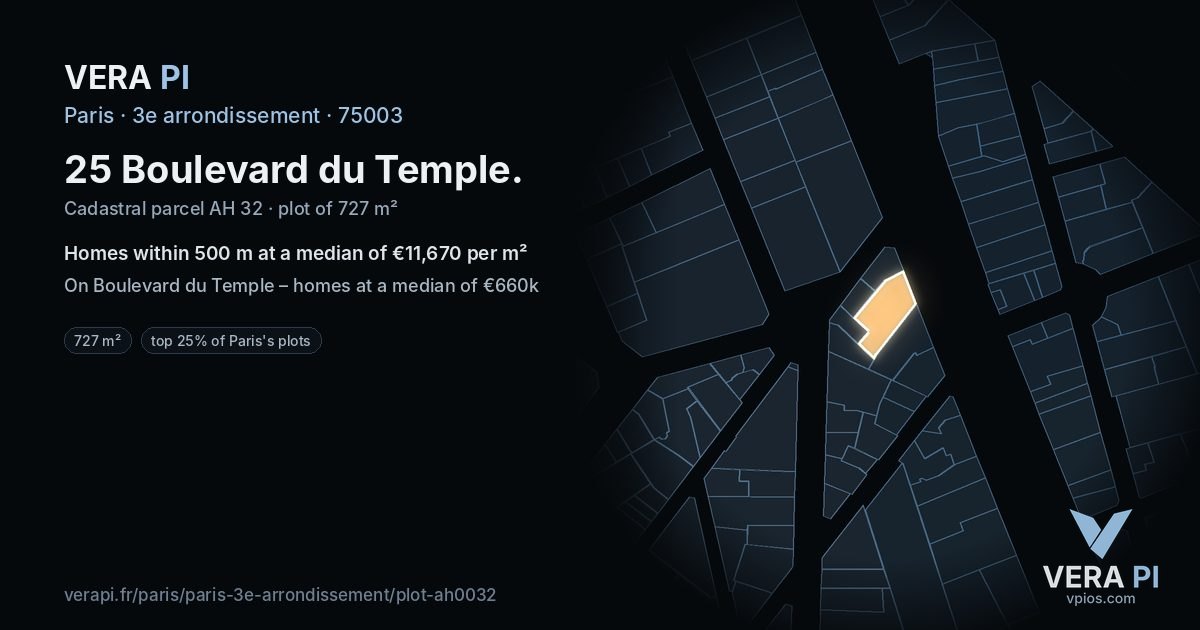 25 Boulevard du Temple, 3e arrondissement at night – the plot lit, the parcels around coloured by the prices near them