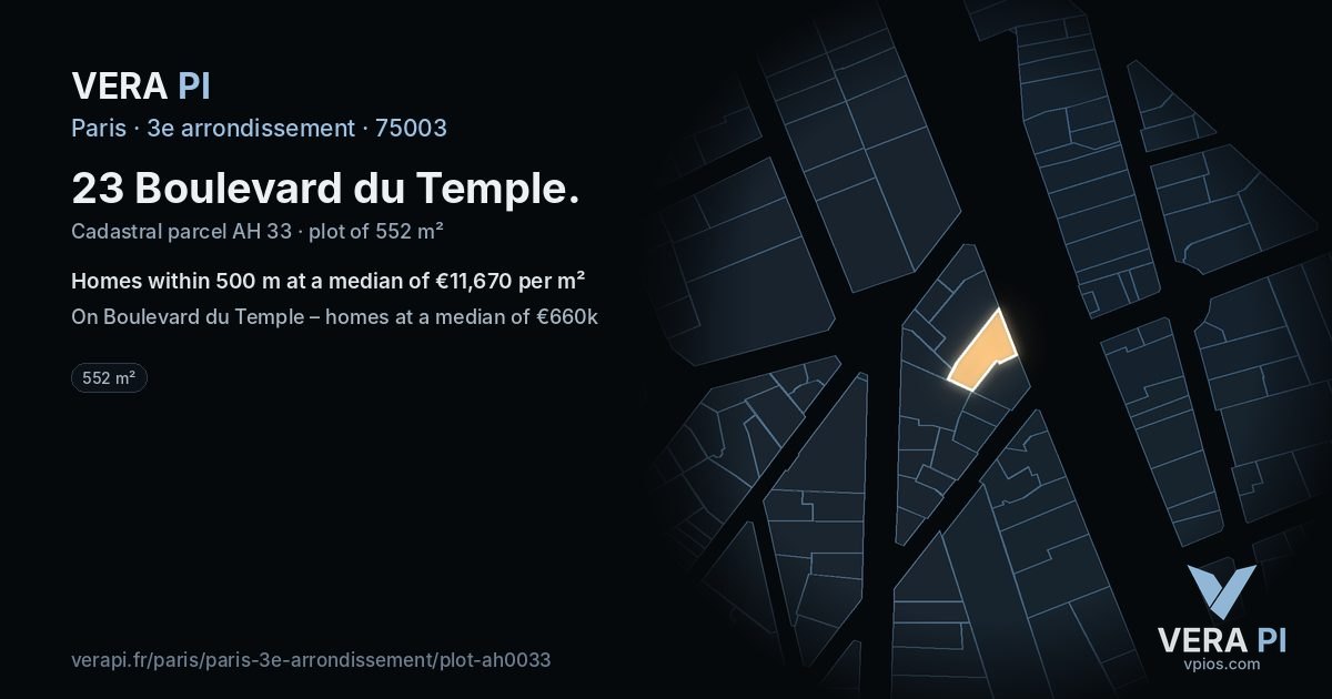 23 Boulevard du Temple, 3e arrondissement at night – the plot lit, the parcels around coloured by the prices near them