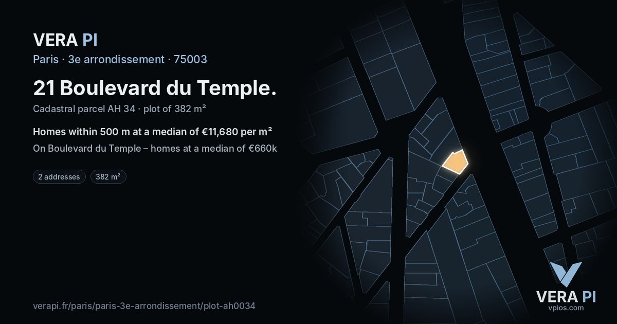 21 Boulevard du Temple, 3e arrondissement at night – the plot lit, the parcels around coloured by the prices near them