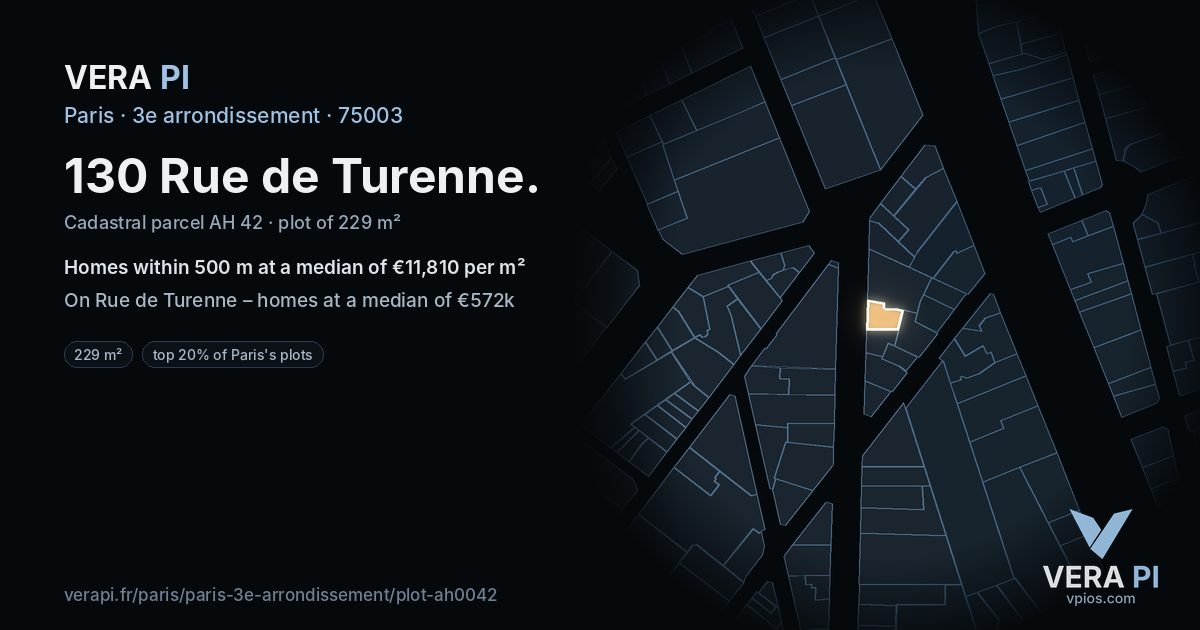 130 Rue de Turenne, 3e arrondissement at night – the plot lit, the parcels around coloured by the prices near them