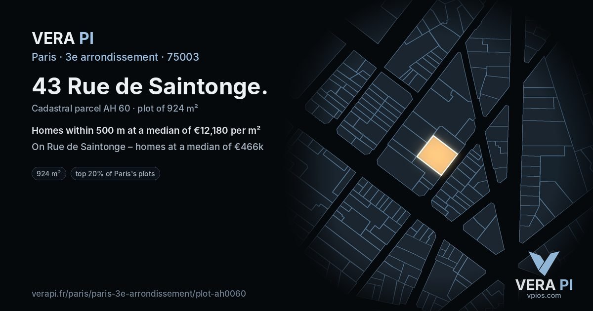 43 Rue de Saintonge, 3e arrondissement at night – the plot lit, the parcels around coloured by the prices near them