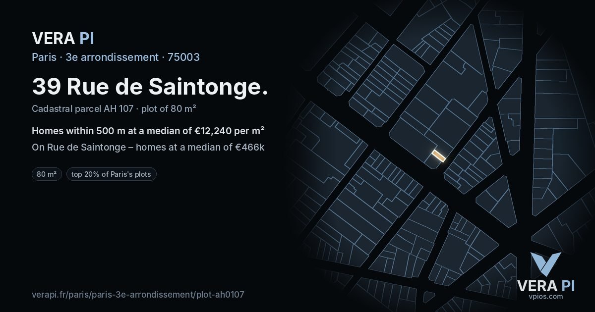 39 Rue de Saintonge, 3e arrondissement at night – the plot lit, the parcels around coloured by the prices near them
