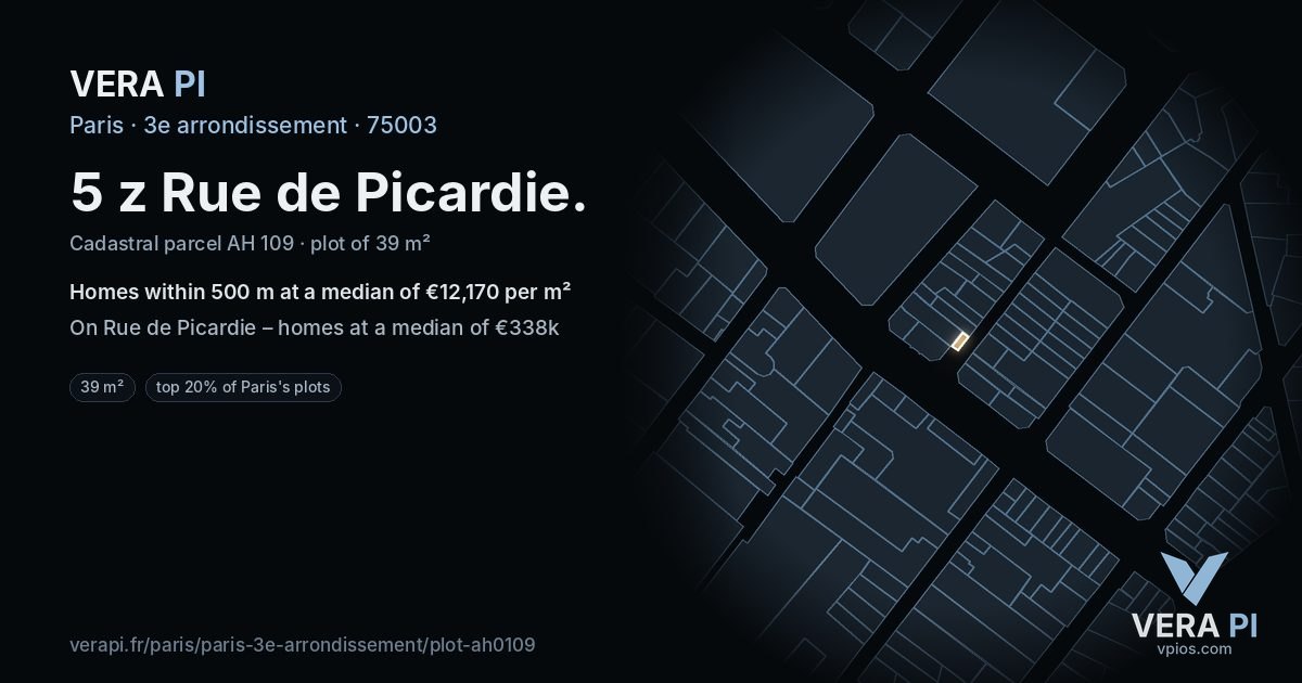 5 z Rue de Picardie, 3e arrondissement at night – the plot lit, the parcels around coloured by the prices near them