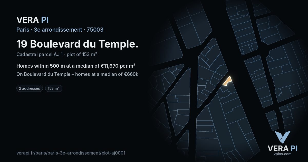 19 Boulevard du Temple, 3e arrondissement at night – the plot lit, the parcels around coloured by the prices near them