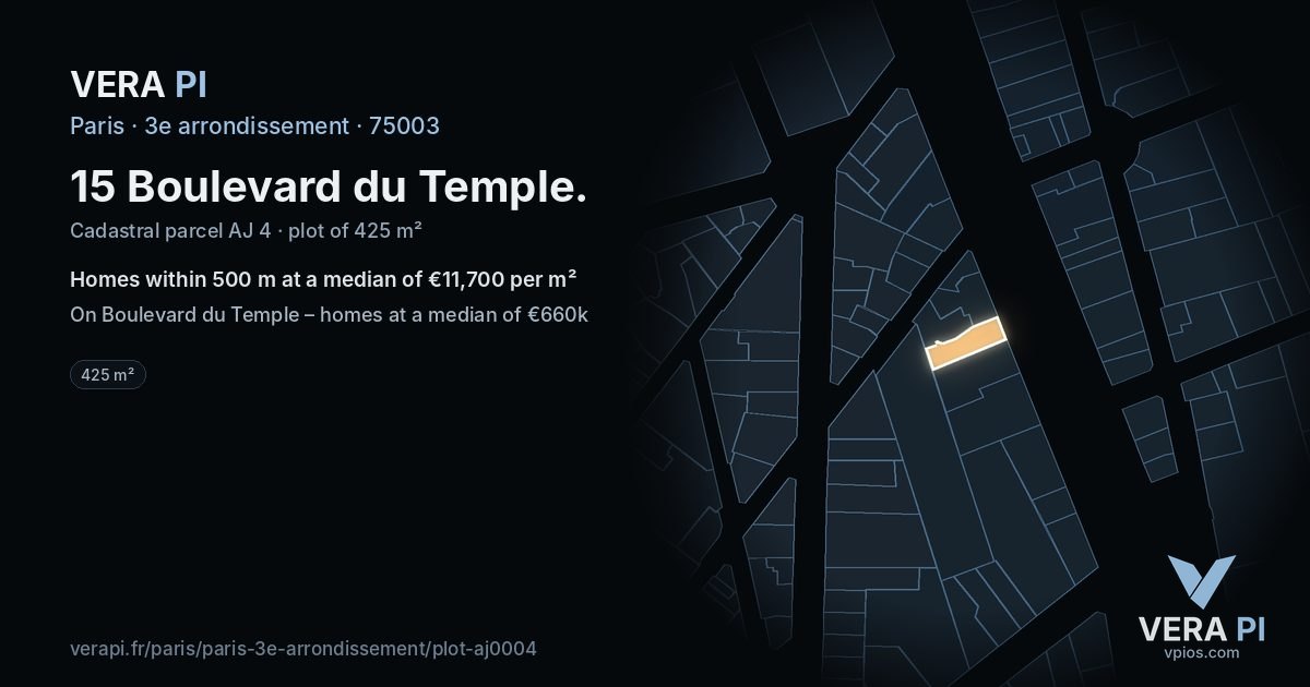 15 Boulevard du Temple, 3e arrondissement at night – the plot lit, the parcels around coloured by the prices near them