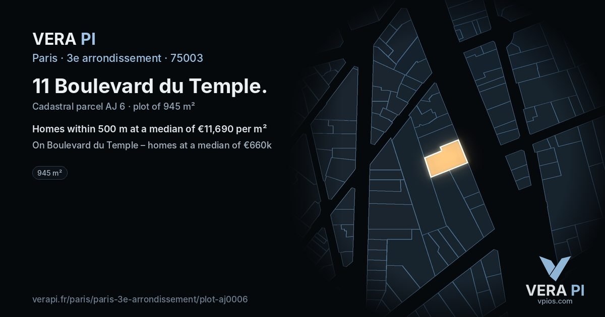 11 Boulevard du Temple, 3e arrondissement at night – the plot lit, the parcels around coloured by the prices near them