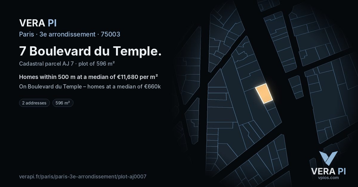7 Boulevard du Temple, 3e arrondissement at night – the plot lit, the parcels around coloured by the prices near them