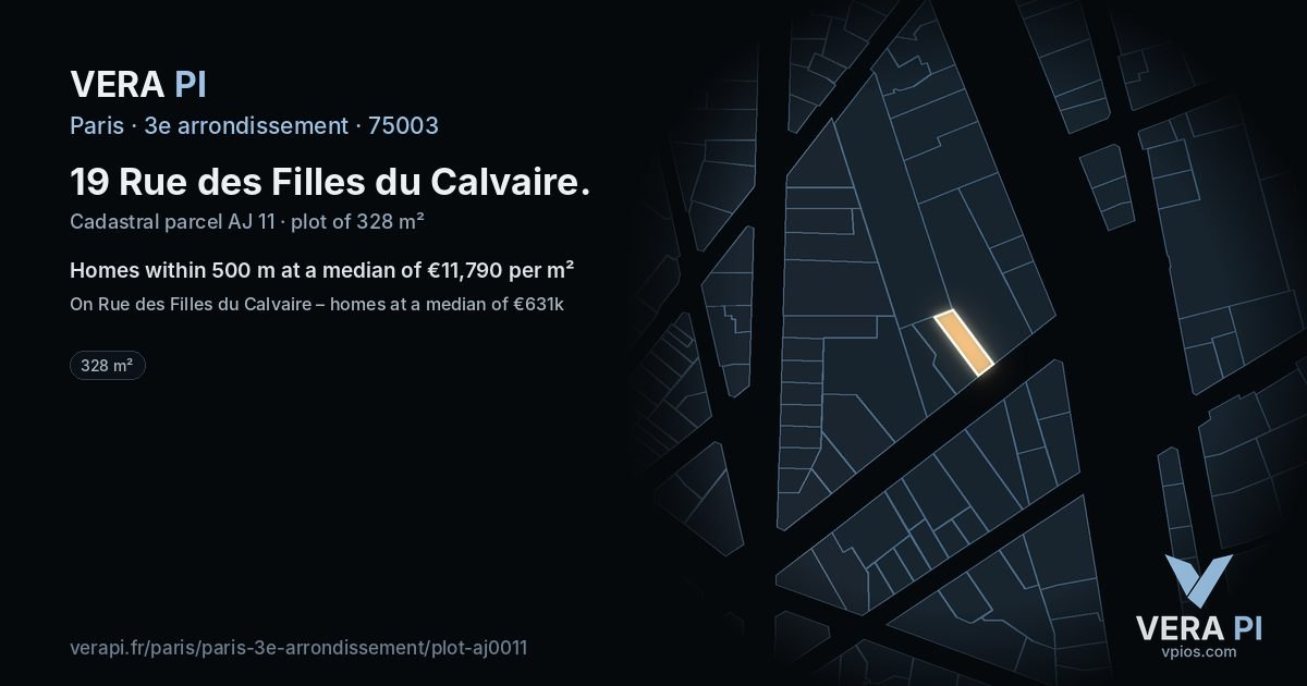 19 Rue des Filles du Calvaire, 3e arrondissement at night – the plot lit, the parcels around coloured by the prices near them