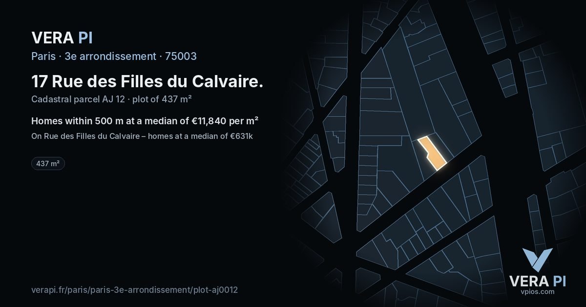 17 Rue des Filles du Calvaire, 3e arrondissement at night – the plot lit, the parcels around coloured by the prices near them