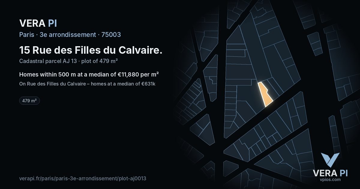 15 Rue des Filles du Calvaire, 3e arrondissement at night – the plot lit, the parcels around coloured by the prices near them
