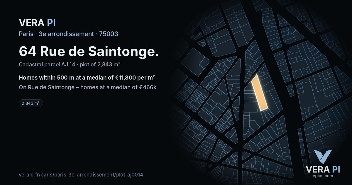 64 Rue de Saintonge, 3e arrondissement at night – the plot lit, the parcels around coloured by the prices near them