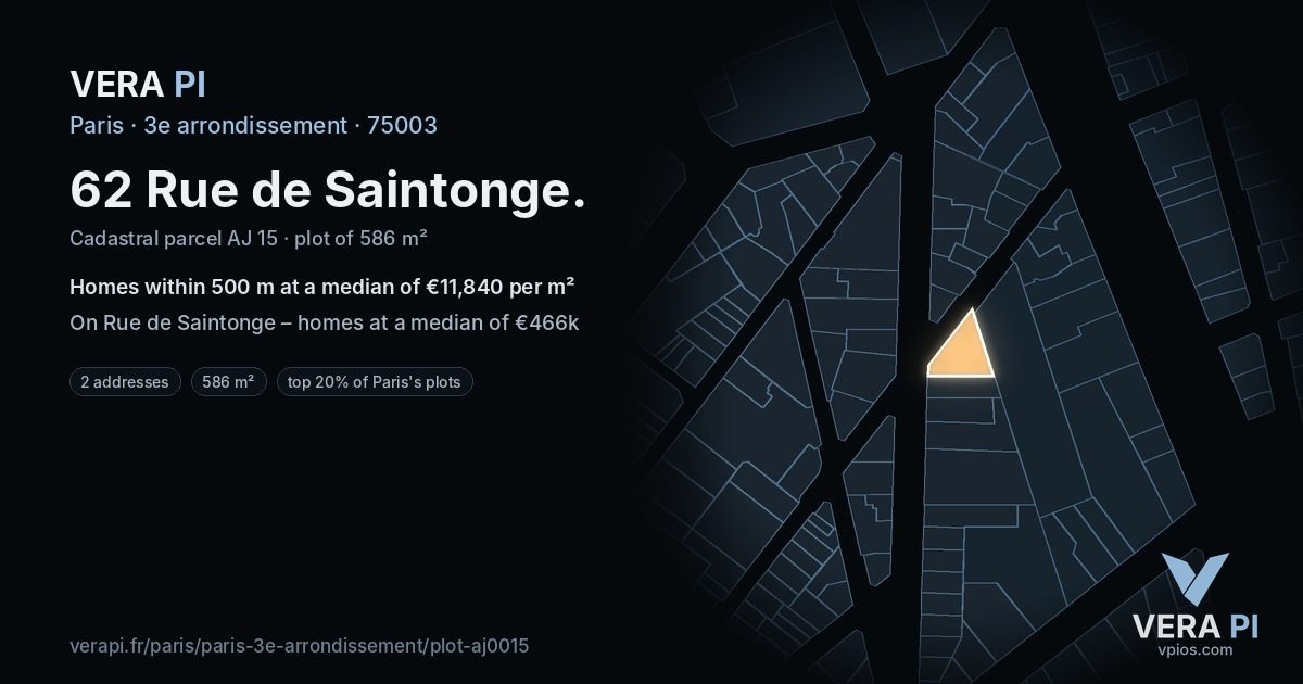62 Rue de Saintonge, 3e arrondissement at night – the plot lit, the parcels around coloured by the prices near them
