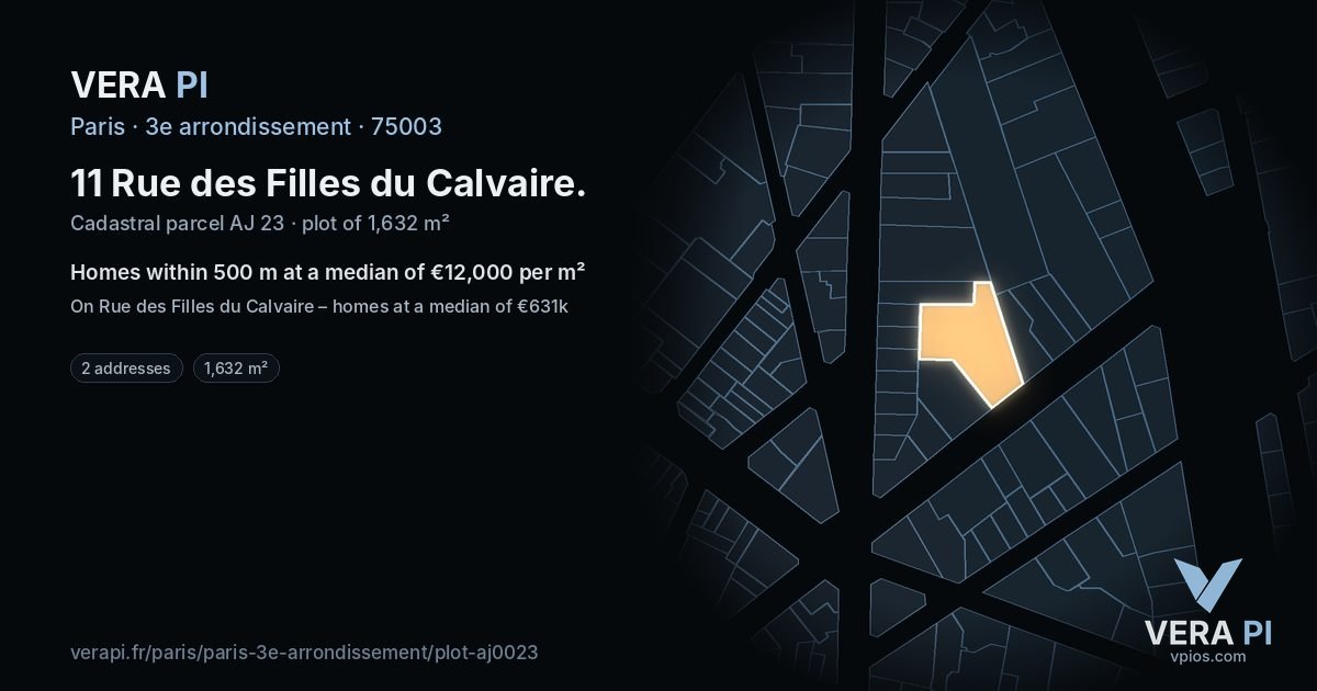 11 Rue des Filles du Calvaire, 3e arrondissement at night – the plot lit, the parcels around coloured by the prices near them