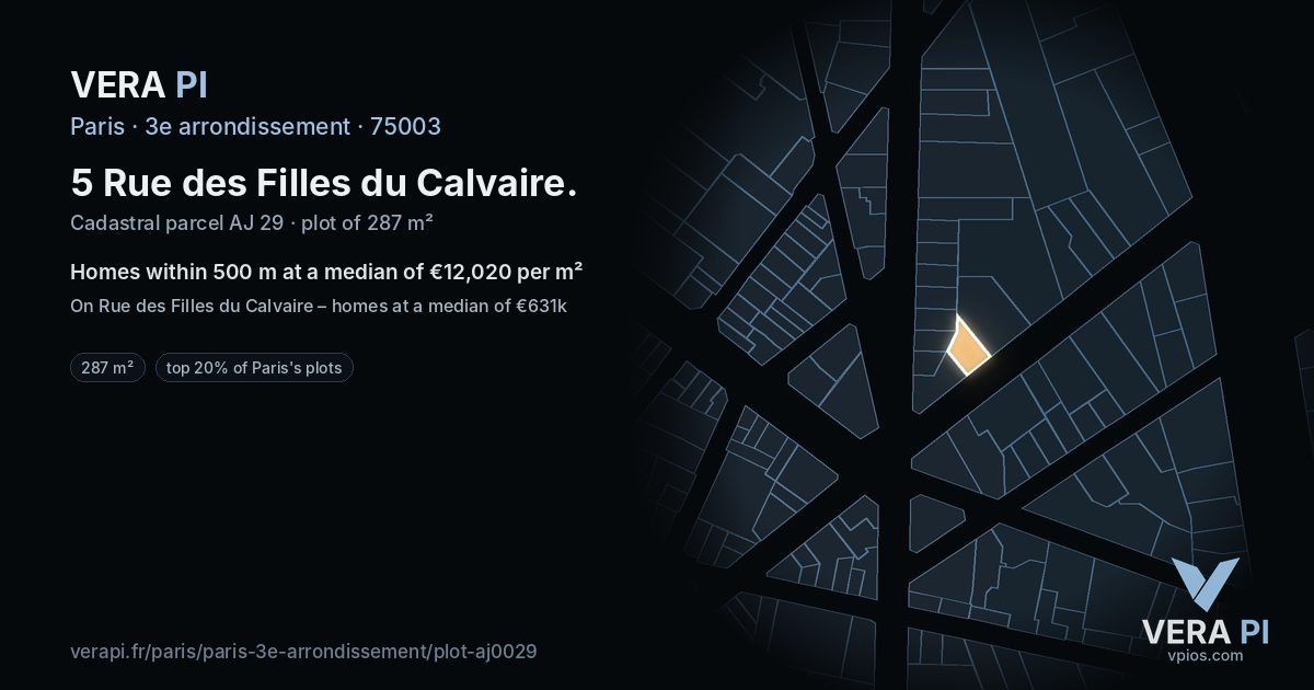 5 Rue des Filles du Calvaire, 3e arrondissement at night – the plot lit, the parcels around coloured by the prices near them