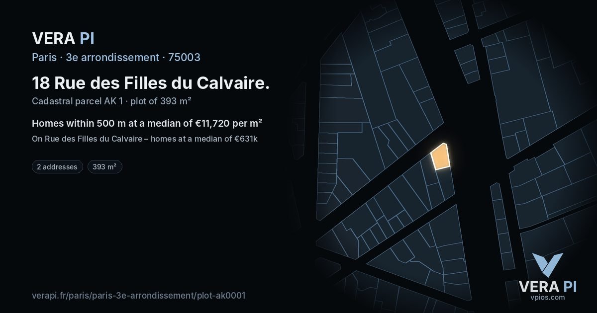 18 Rue des Filles du Calvaire, 3e arrondissement at night – the plot lit, the parcels around coloured by the prices near them
