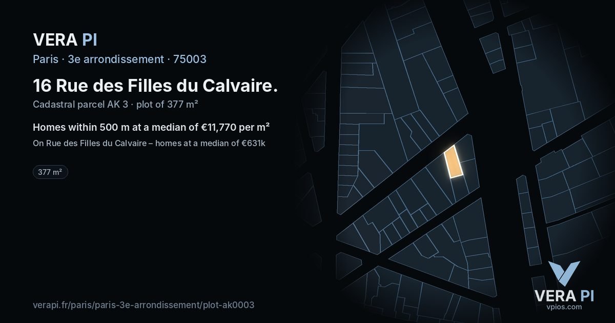 16 Rue des Filles du Calvaire, 3e arrondissement at night – the plot lit, the parcels around coloured by the prices near them