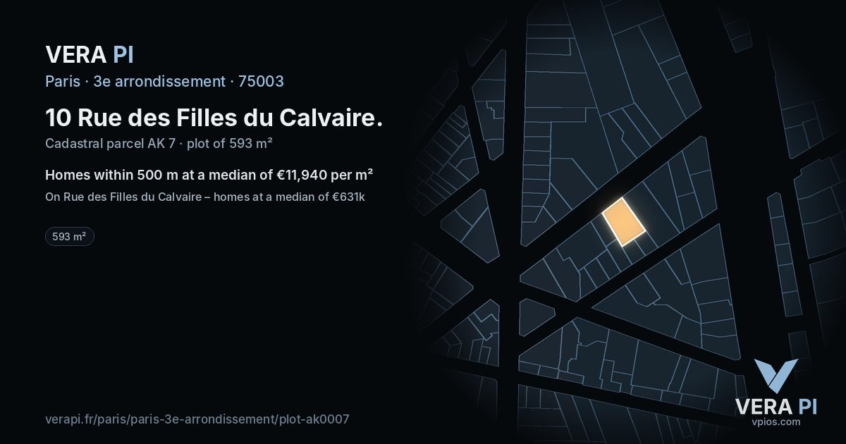 10 Rue des Filles du Calvaire, 3e arrondissement at night – the plot lit, the parcels around coloured by the prices near them