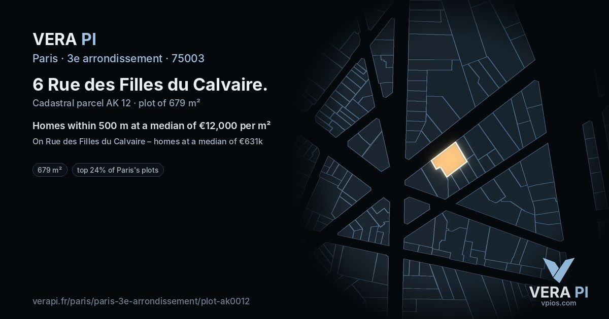 6 Rue des Filles du Calvaire, 3e arrondissement at night – the plot lit, the parcels around coloured by the prices near them