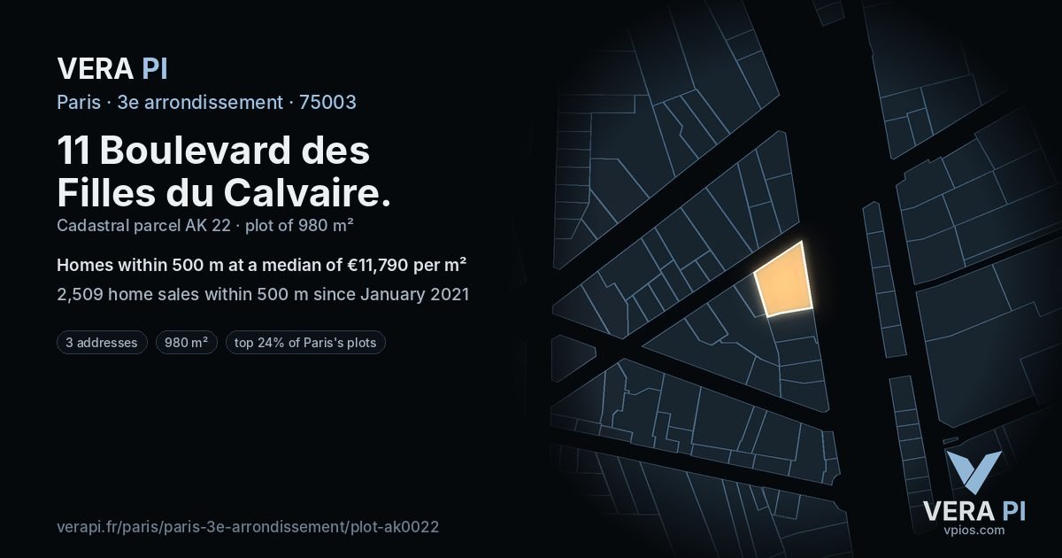 11 Boulevard des Filles du Calvaire, 3e arrondissement at night – the plot lit, the parcels around coloured by the prices near them