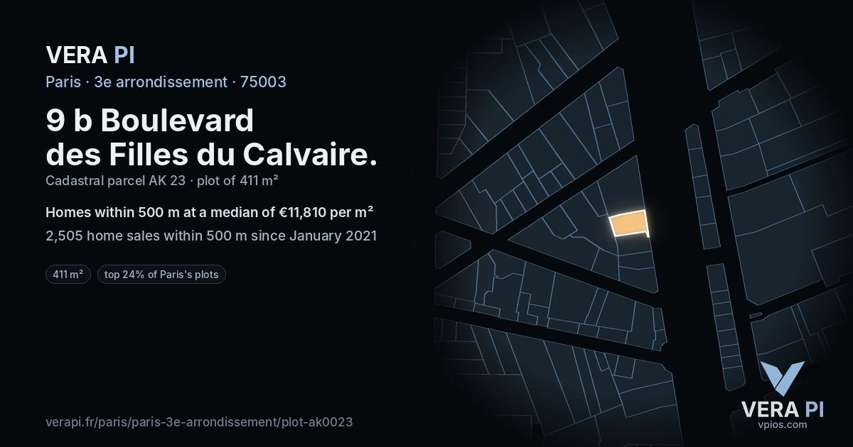 9 b Boulevard des Filles du Calvaire, 3e arrondissement at night – the plot lit, the parcels around coloured by the prices near them