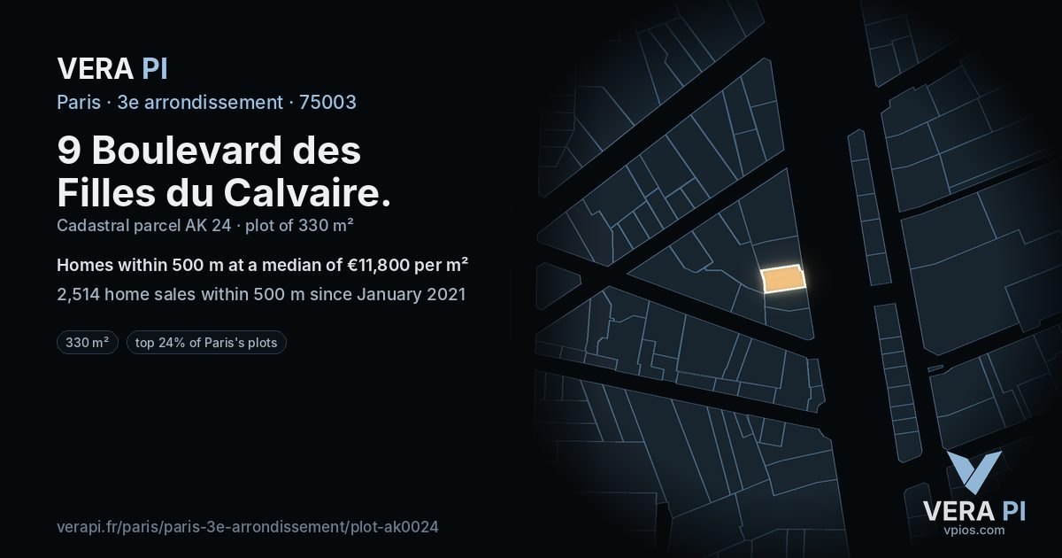 9 Boulevard des Filles du Calvaire, 3e arrondissement at night – the plot lit, the parcels around coloured by the prices near them