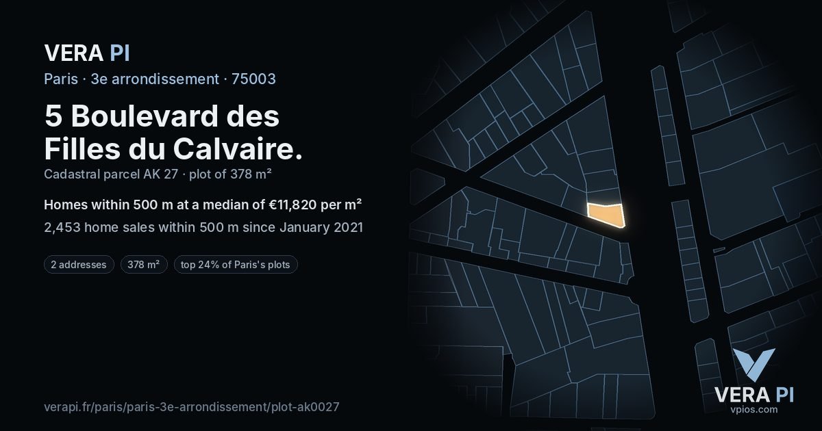 5 Boulevard des Filles du Calvaire, 3e arrondissement at night – the plot lit, the parcels around coloured by the prices near them
