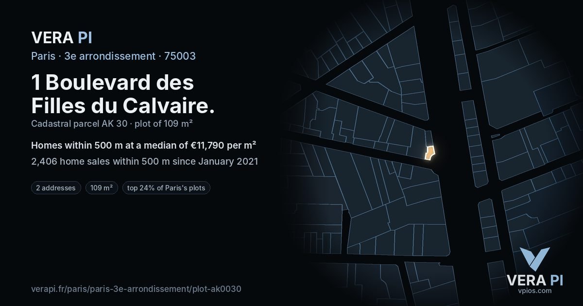 1 Boulevard des Filles du Calvaire, 3e arrondissement at night – the plot lit, the parcels around coloured by the prices near them
