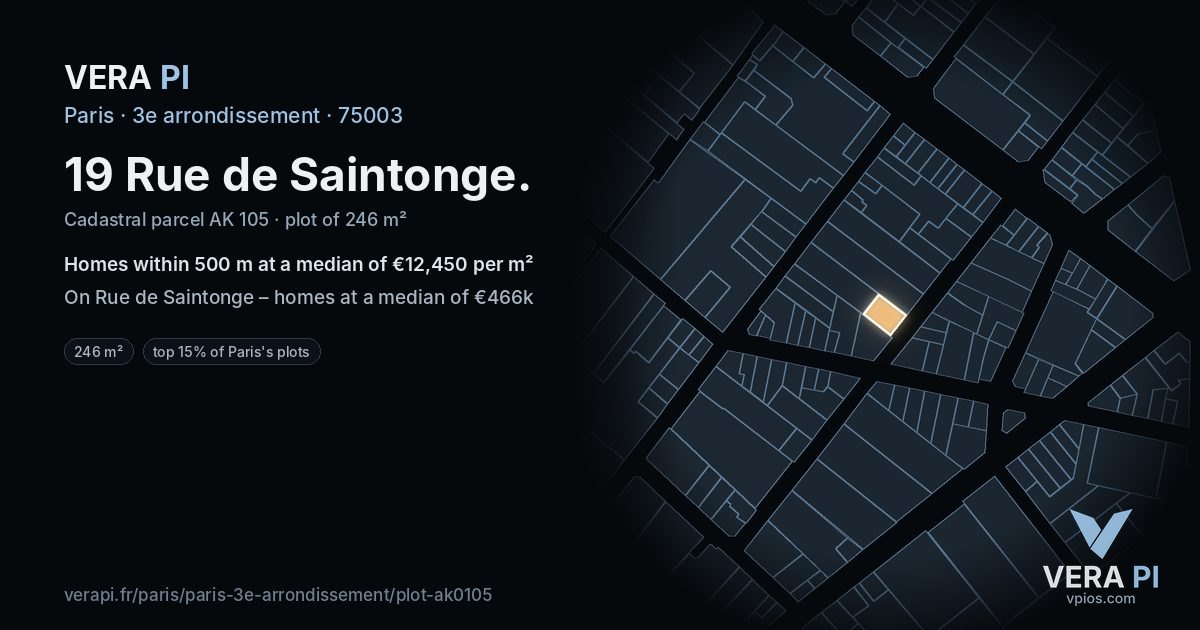 19 Rue de Saintonge, 3e arrondissement at night – the plot lit, the parcels around coloured by the prices near them