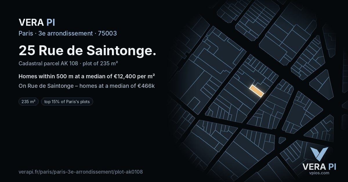 25 Rue de Saintonge, 3e arrondissement at night – the plot lit, the parcels around coloured by the prices near them