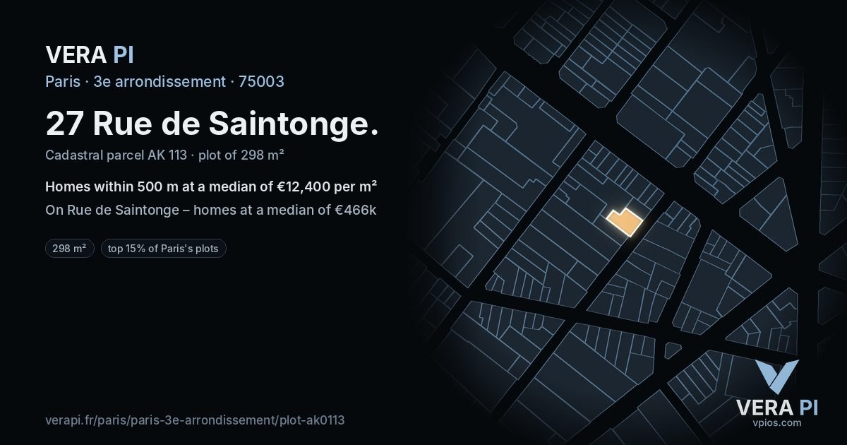 27 Rue de Saintonge, 3e arrondissement at night – the plot lit, the parcels around coloured by the prices near them