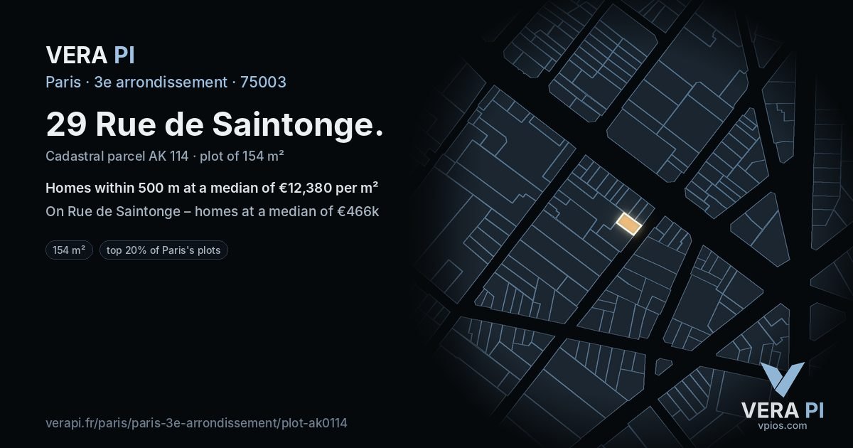 29 Rue de Saintonge, 3e arrondissement at night – the plot lit, the parcels around coloured by the prices near them