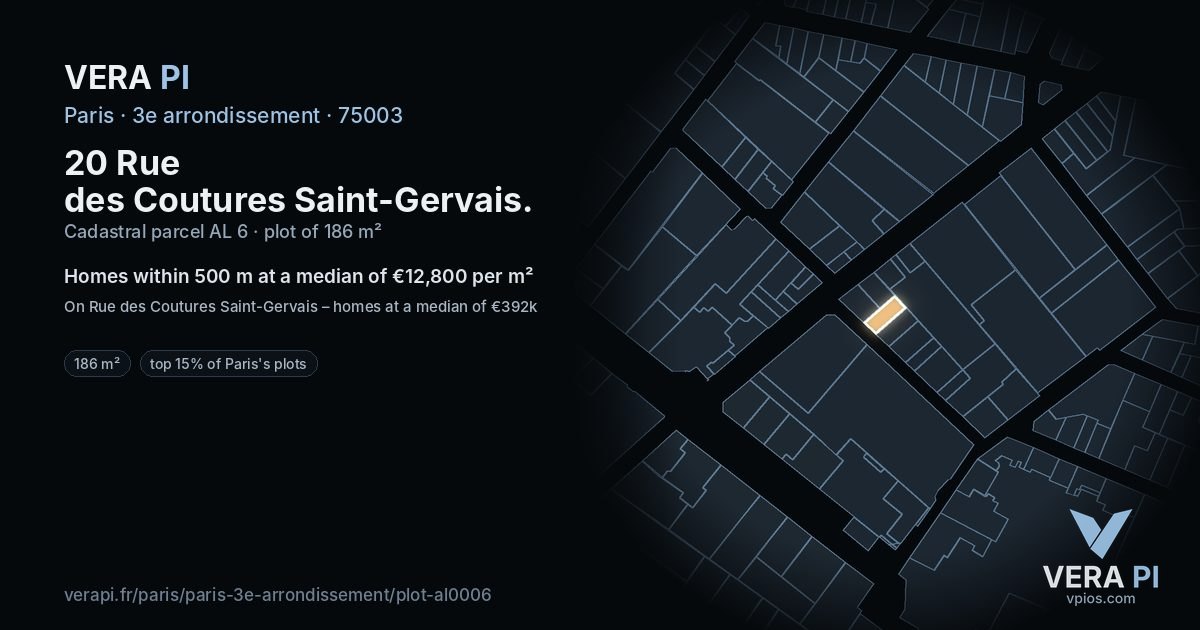 20 Rue des Coutures Saint-Gervais, 3e arrondissement at night – the plot lit, the parcels around coloured by the prices near them
