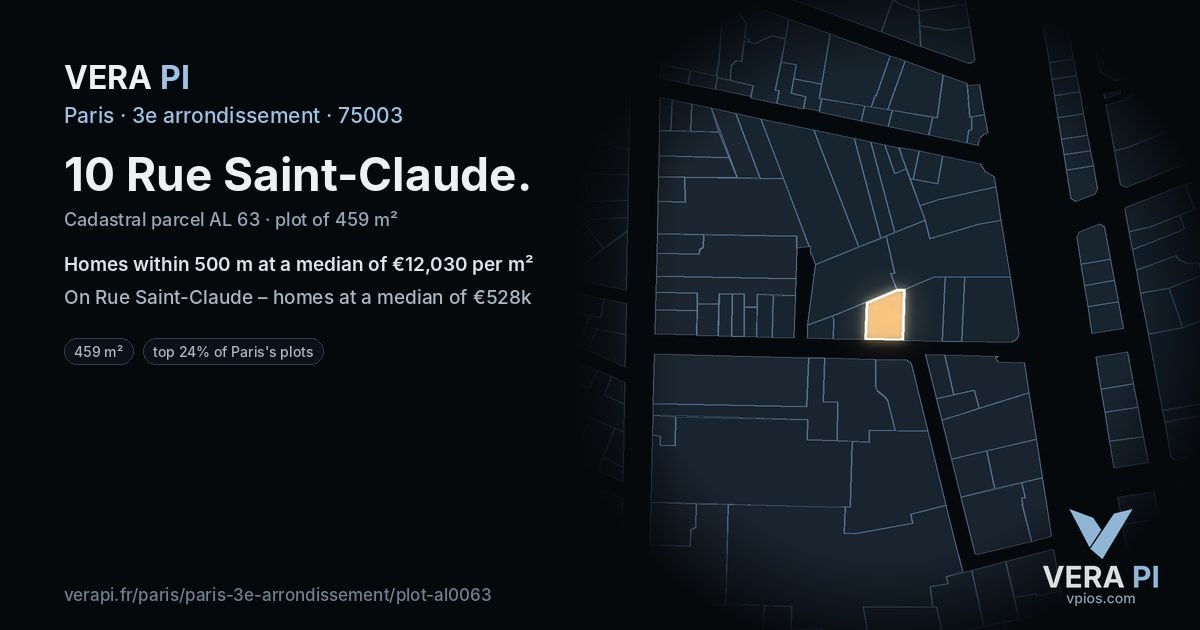 10 Rue Saint-Claude, 3e arrondissement at night – the plot lit, the parcels around coloured by the prices near them