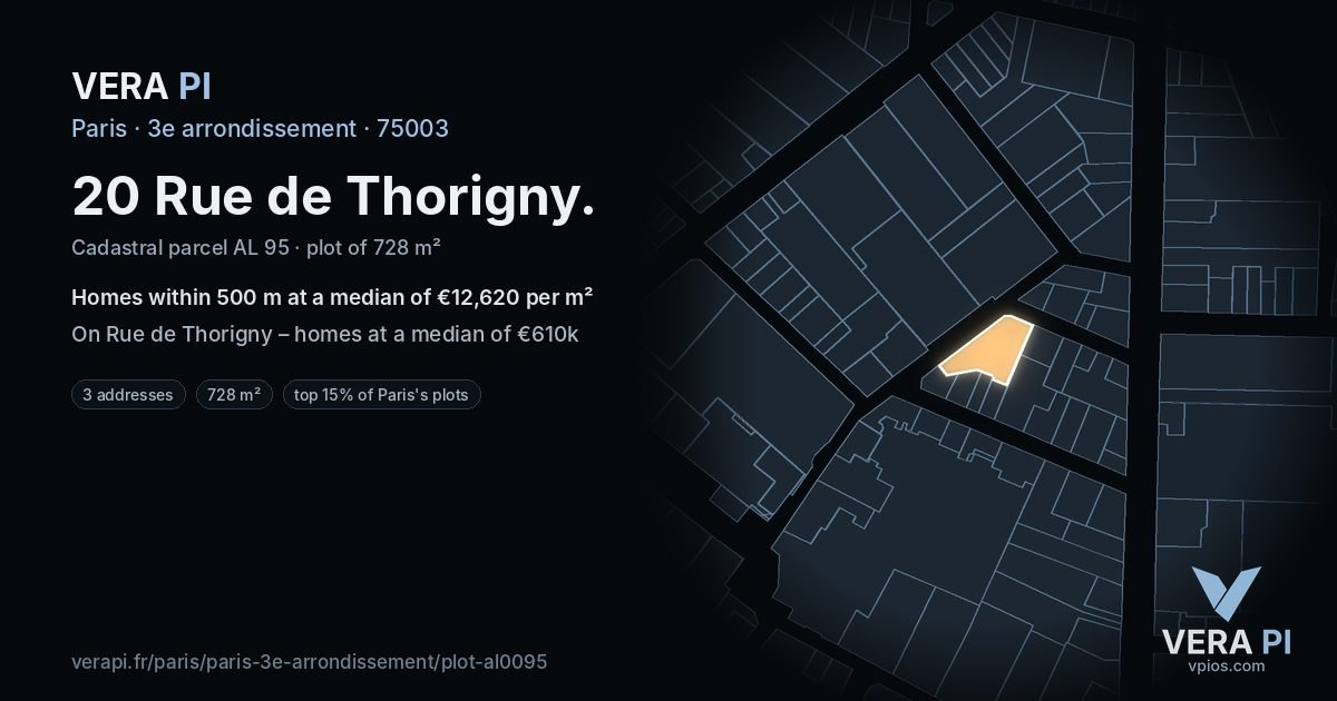 20 Rue de Thorigny, 3e arrondissement at night – the plot lit, the parcels around coloured by the prices near them