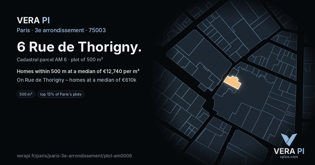 6 Rue de Thorigny, 3e arrondissement at night – the plot lit, the parcels around coloured by the prices near them