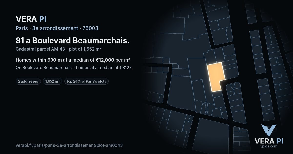 81 a Boulevard Beaumarchais, 3e arrondissement at night – the plot lit, the parcels around coloured by the prices near them