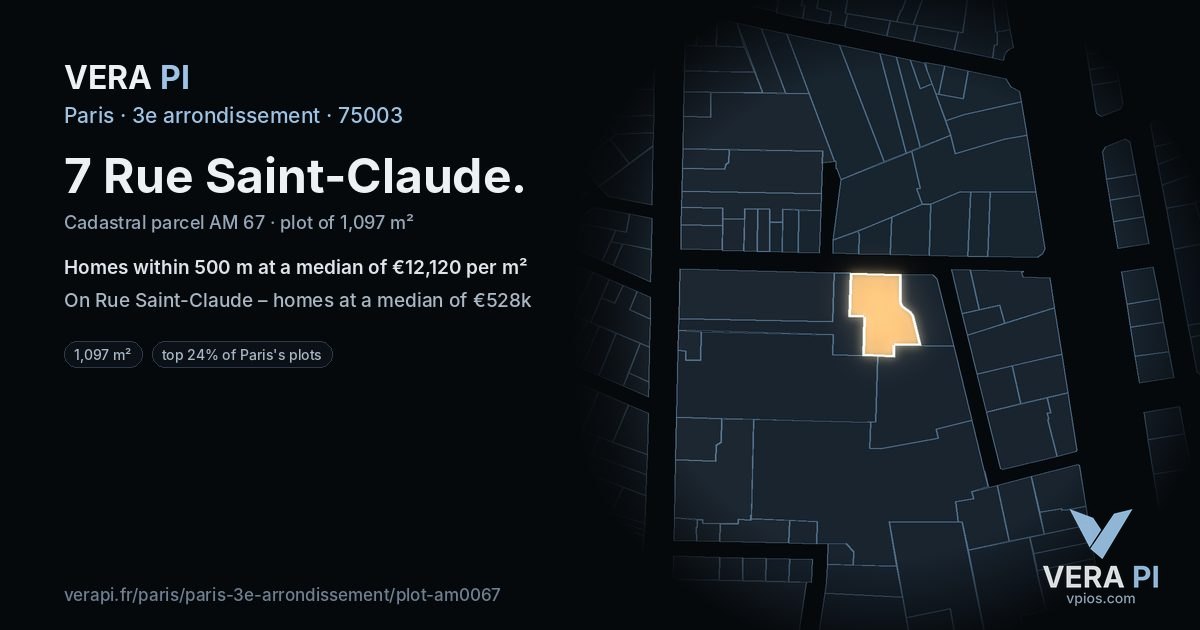 7 Rue Saint-Claude, 3e arrondissement at night – the plot lit, the parcels around coloured by the prices near them