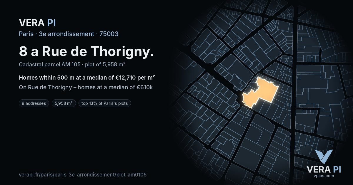 8 a Rue de Thorigny, 3e arrondissement at night – the plot lit, the parcels around coloured by the prices near them
