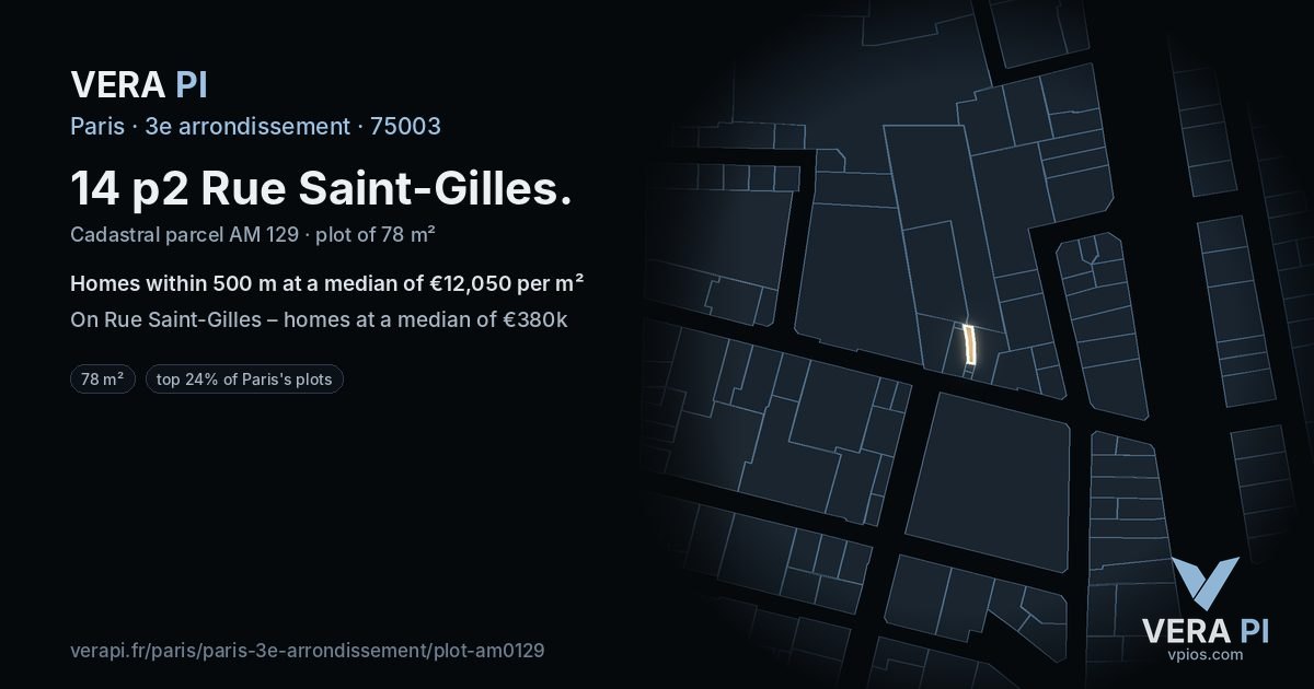 14 p2 Rue Saint-Gilles, 3e arrondissement at night – the plot lit, the parcels around coloured by the prices near them
