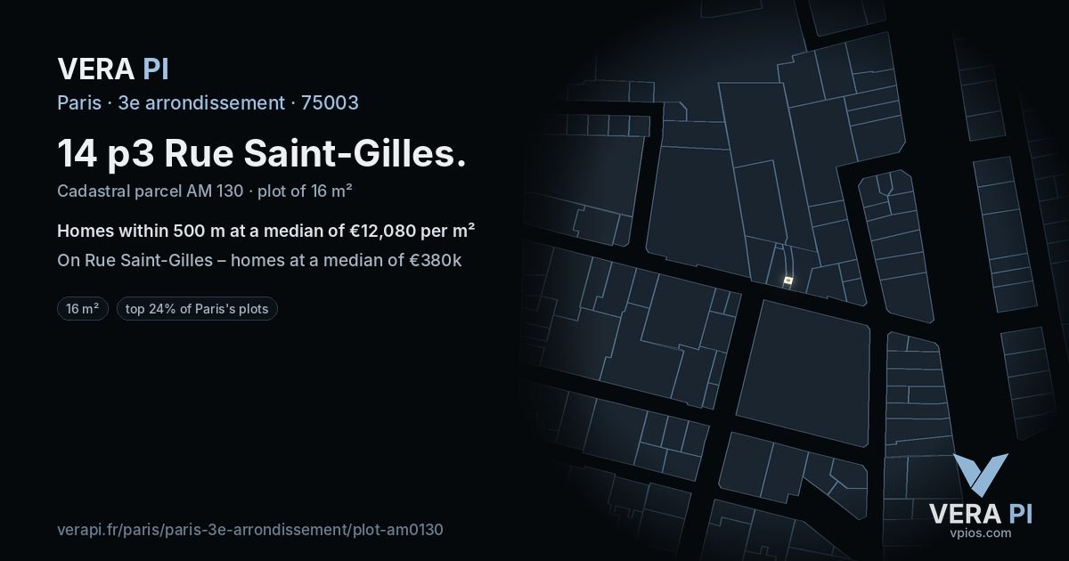 14 p3 Rue Saint-Gilles, 3e arrondissement at night – the plot lit, the parcels around coloured by the prices near them