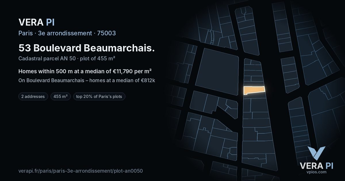 53 Boulevard Beaumarchais, 3e arrondissement at night – the plot lit, the parcels around coloured by the prices near them